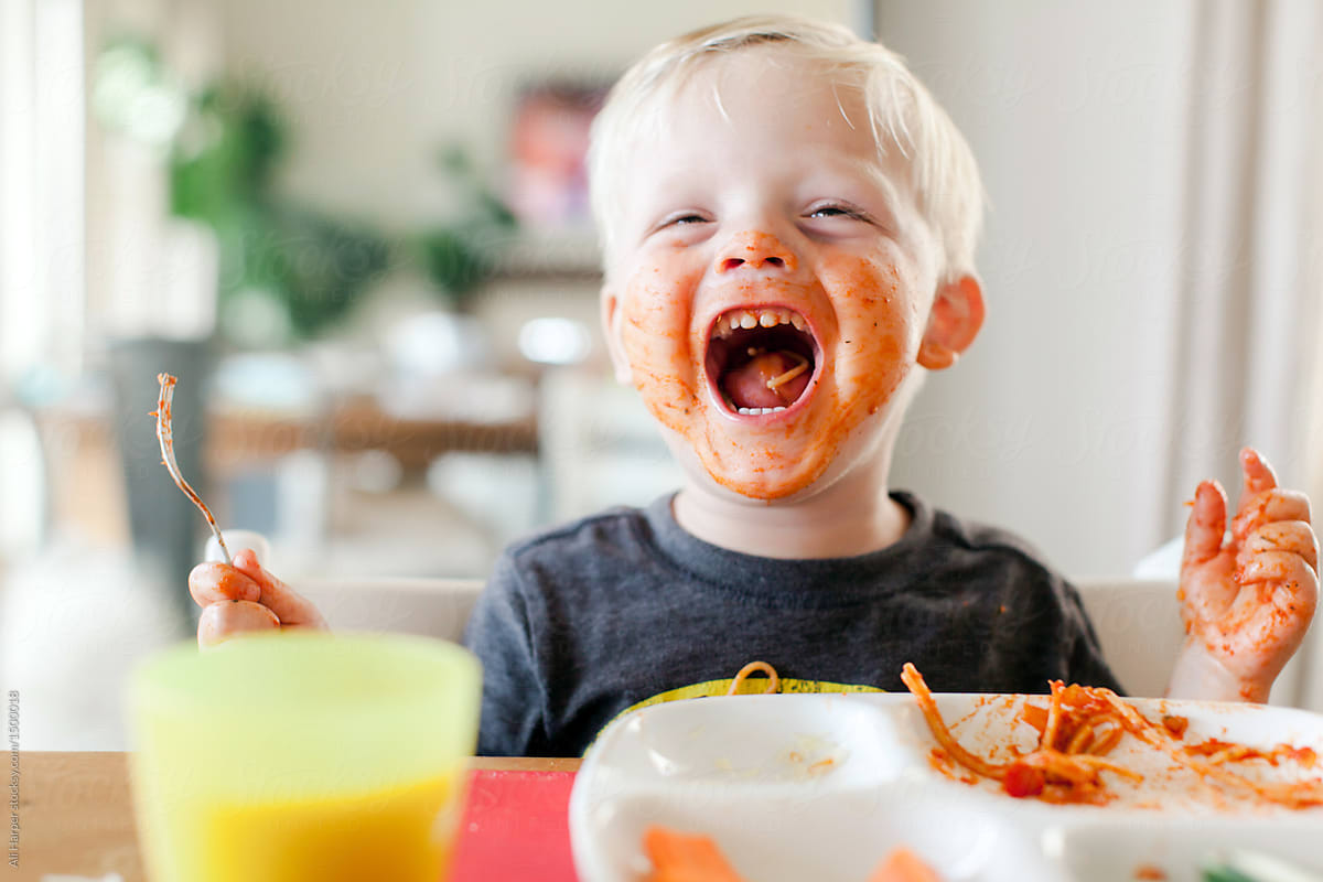 Boy Eating Spaghetti